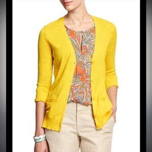 Banana Republic Yellow Women's 100% Cotton Cardigan Cottagecore